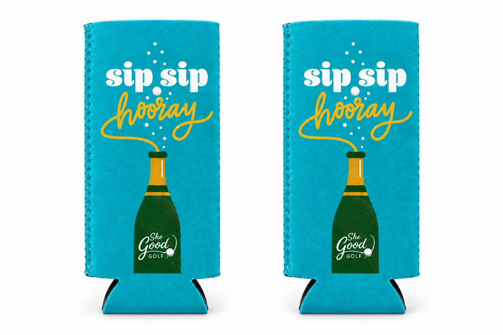 Revised tall Sip Sip Hooray two-koozie flat lay