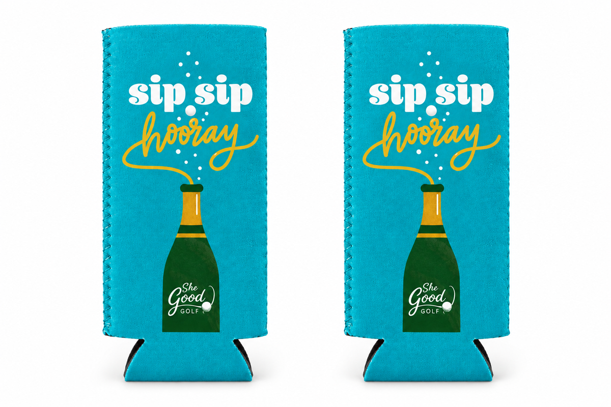 Revised tall Sip Sip Hooray two-koozie flat lay