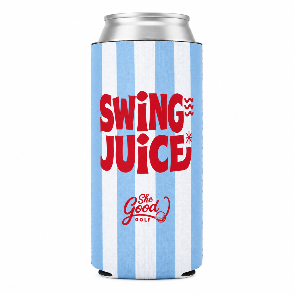 Single Swing Juice koozie on a can with a white background